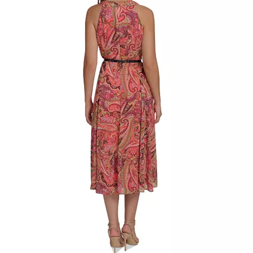 Tommy Hilfiger Ladies Paisley Print Chiffon Spring Midi Pink Dress NWT size 6 - Picture 3 of 5